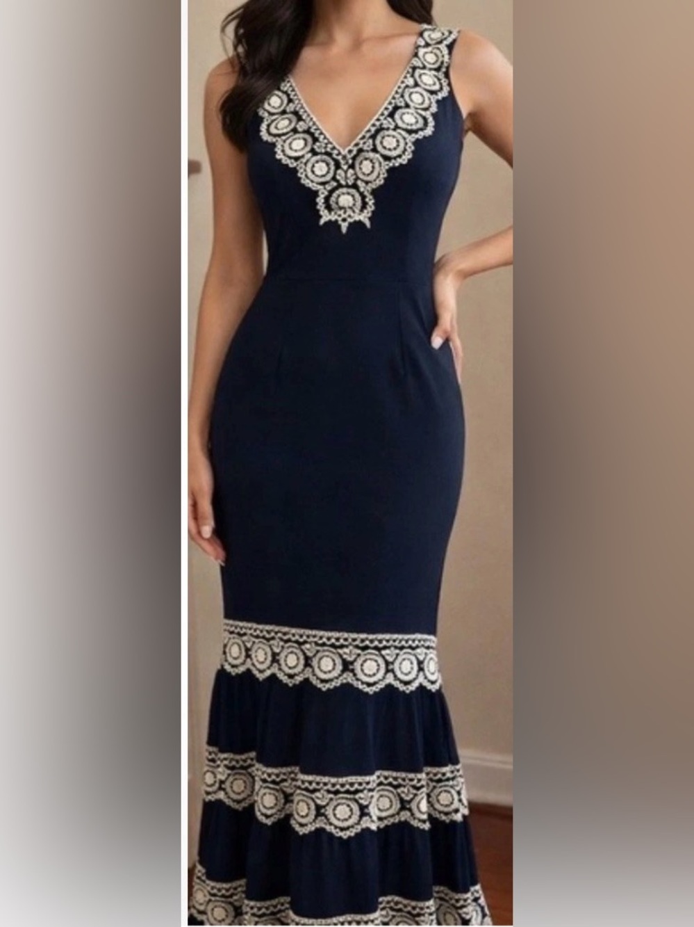 Antonio Melani Felix Dress Size 4 Black Cream Embroidered Crochet Midi NWT